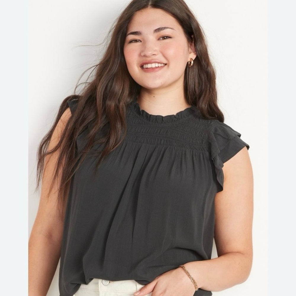 Old Navy Sleeveless Ruffle-Trim Black Swing Top